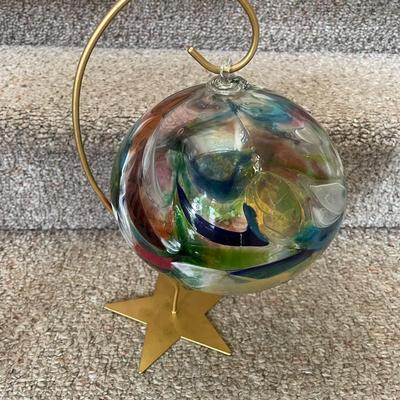 Multi-Colored Glass Hanging Ball / Ornament wth Star base stand - Lot 92
