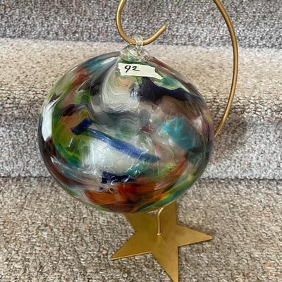Multi-Colored Glass Hanging Ball / Ornament wth Star base stand - Lot 92