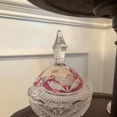 Rose and Clear Glass Candy Dish with Lid - Lot 114