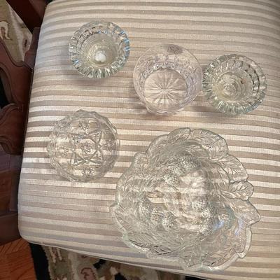 6 Pieces Glass including 2 Candlesticks, 1 bowl - Lot 157