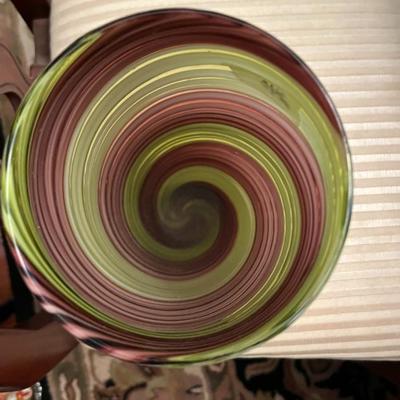 Large Glass Vase Green Brown Swirl - Lot 240
