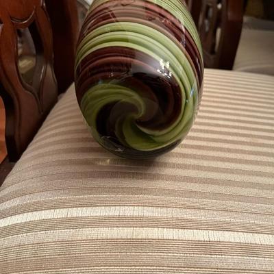 Large Glass Vase Green Brown Swirl - Lot 240