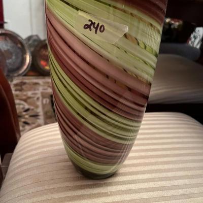 Large Glass Vase Green Brown Swirl - Lot 240