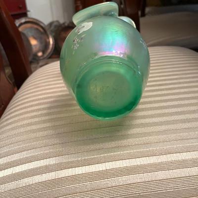 Green Glass Vase Signed Painted - Lot 241