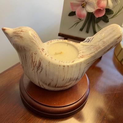 Ceramic Bird Candle with Wood Stand - Lot 261