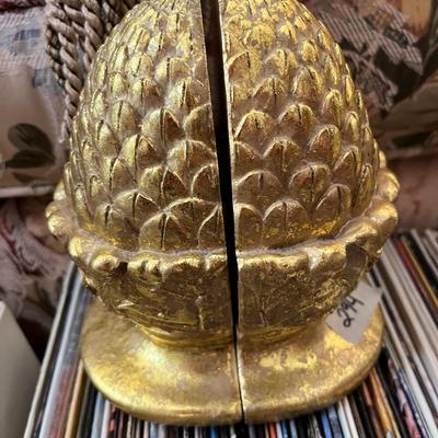 Gold Tone Pineapple Book Ends - Lot 294