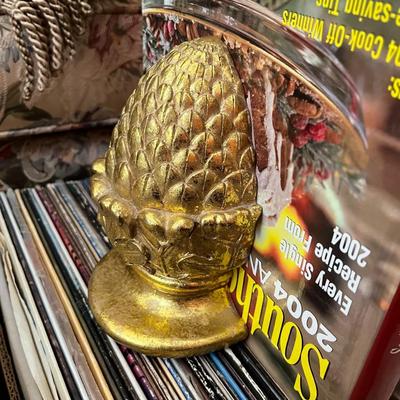 Gold Tone Pineapple Book Ends - Lot 294