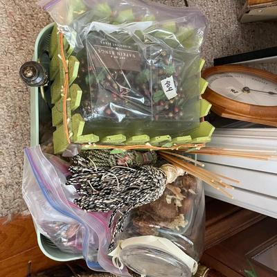 Box Lot - Green Fence Basket, Napkin Rings, etc - Lot 404
