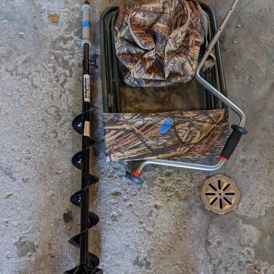 Like New Striker Ice Auger and Cammo Folding Chair