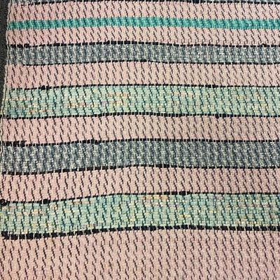 Vintage Pink and Teal Green Fringed Edge Throw Rug Mat