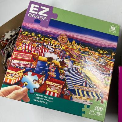 Milton Bradley EZ Grasp Nighttime Carnival Scene & Encore Welsh Terrier Dog Jigsaw Puzzles