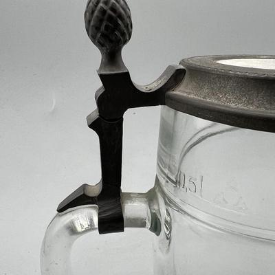 Vintage Rein-Zinn RHW Lidded Glass Plain Clear Glass Beer Stein Drinking Mug