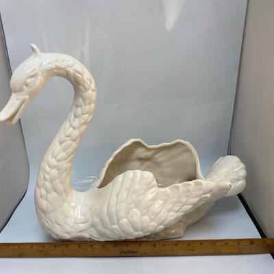 Vintage White Midcentury Large Ceramic Swan Planter Pot
