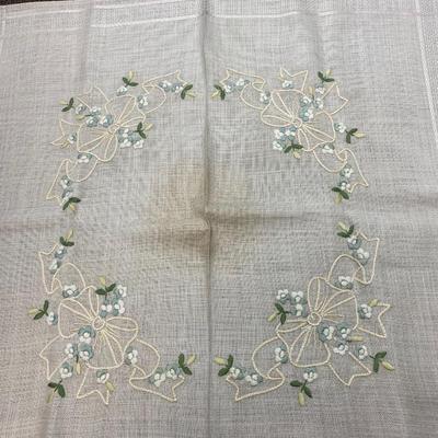 Pair of Vintage Christmas Holiday Seasonal Embroidered Cross-Stitched Table Runner Linen Tablecloth