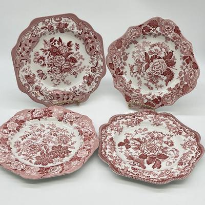 SPODE ~ Cranberry Garden ~ Set Of Four (4) Dessert Plates