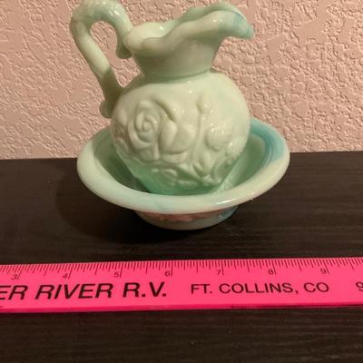 Vintage Avon mini green swirl milk glass.