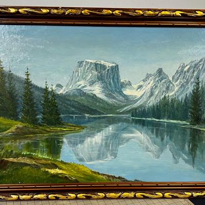 Great Mountain Lake Scene Wyoming Frederick Luckau Oil 
