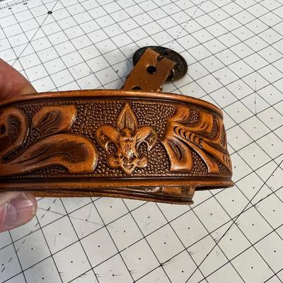 Leather tooled Belt and Boy Scout Order of the Arrow Buckle 
