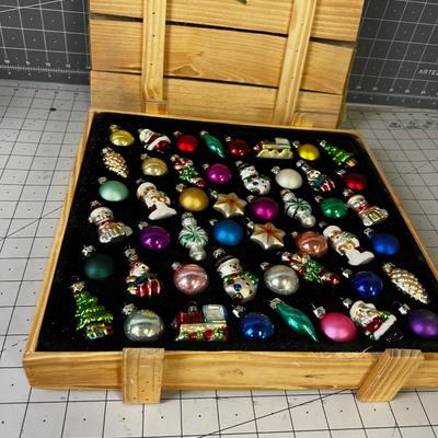 Crate full of Miniature Hand Blown Glass Ornaments 