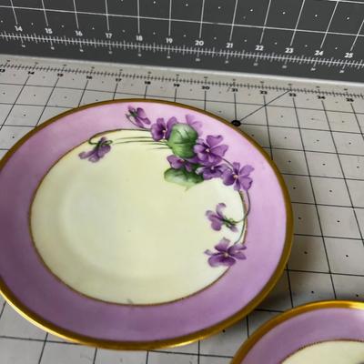 Violets Hand Painted Cup and Saucer dated 1914 by Lucile Wallace