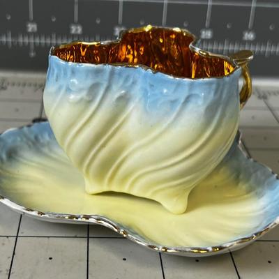 Fine Porcelain Tea Cup Light Blue Triangle Clover Shape With Gold Tone inside