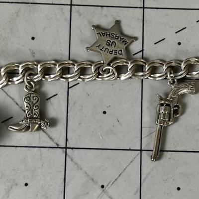23 Gram Sterling Silver Charm Bracelet Cowboy Motif