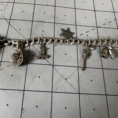 23 Gram Sterling Silver Charm Bracelet Cowboy Motif