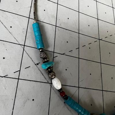 Liquid Silver and turquoise Beads Necklace