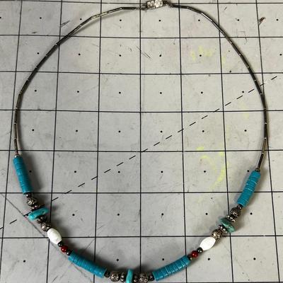 Liquid Silver and turquoise Beads Necklace