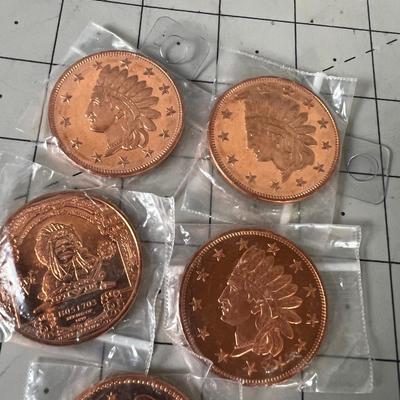 5 Mixed lot of different Styles of 1 once Copper Bullion 