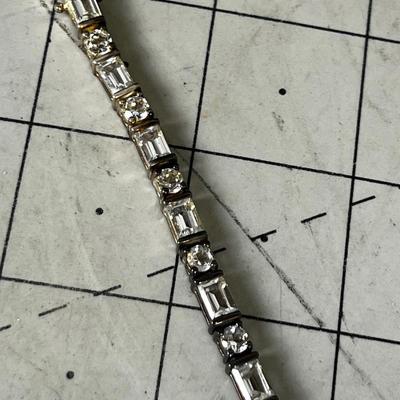  Baguette and Round Diamonds (faux) set is sterling Silver Tennis Bracelet