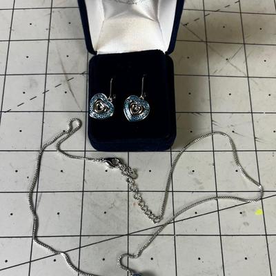 Blue Heart Pendent and Heart Earrings