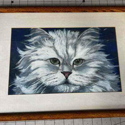 Pussy Cat Picture WHITE CAT in  Pastel or Water Color? 