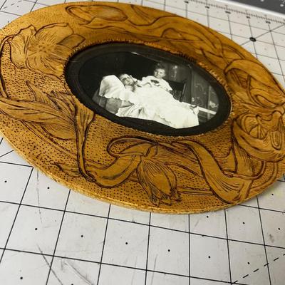 Vintage 1907 Baby Picture in handcrafted Frame