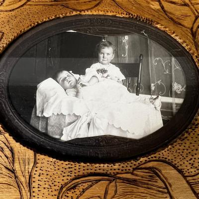 Vintage 1907 Baby Picture in handcrafted Frame