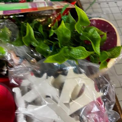 Tray of 1960's Ornaments, Greenery, Angel Hair 