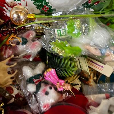 Tray of 1960's Ornaments, Greenery, Angel Hair 