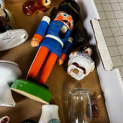 Tray of Miniature Figurines: Toothpick hold, Nutcracker etc.