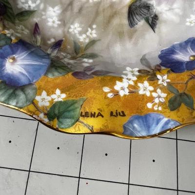 Lena Liu and Delicate Treasures 8 Plates with Hummingbirds and the Shelf 