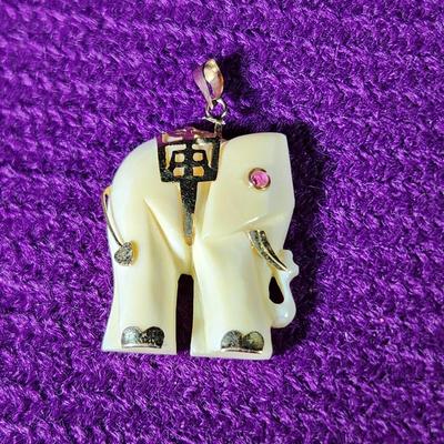 Gold Overlay Decor Bone Elephant Pendant