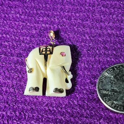 Gold Overlay Decor Bone Elephant Pendant