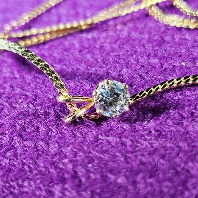 Quality Costume Gold-Tone Necklace w/Clear Glass Gem