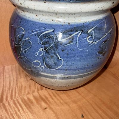 Four Pottery Stoneware Containers with lids.  Signed
