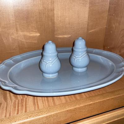 14 1/2 â€œ  Pfaltzgraff platter with salt and pepper.  USA