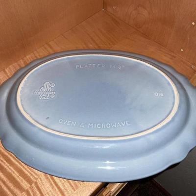 14 1/2 â€œ  Pfaltzgraff platter with salt and pepper.  USA