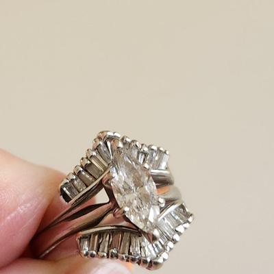 14K Gold Marquise Diamond Ring with Oblong Chips