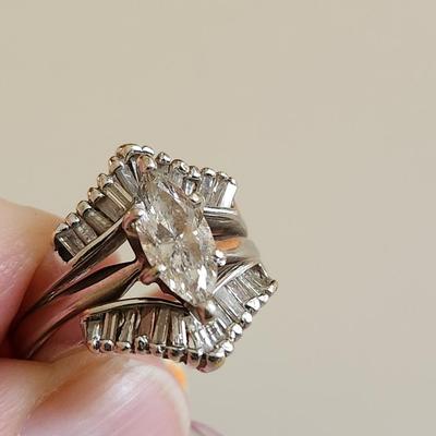 14K Gold Marquise Diamond Ring with Oblong Chips