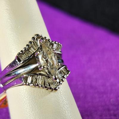 14K Gold Marquise Diamond Ring with Oblong Chips