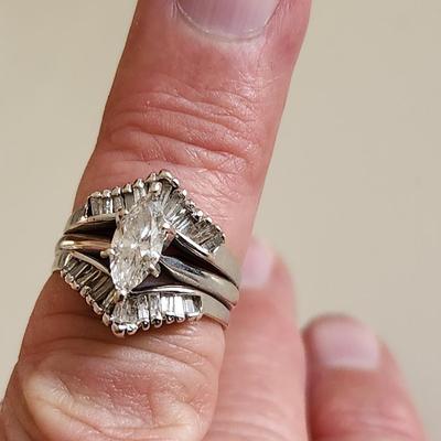 14K Gold Marquise Diamond Ring with Oblong Chips