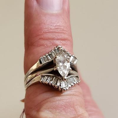 14K Gold Marquise Diamond Ring with Oblong Chips